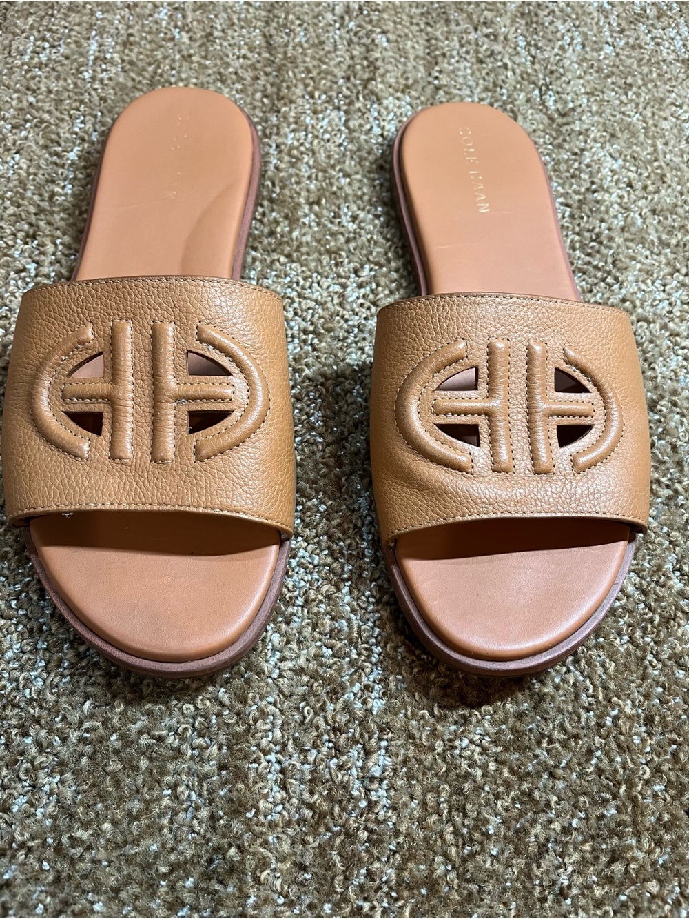 Cole Haan Women's Cognac Slide Sandals with Cutout Logo